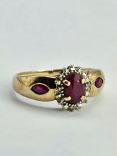 Load image into Gallery viewer, 1138: Vintage: 9ct Gold Rubies Diamonds Dress Ring- lovely design 
