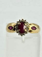 Load image into Gallery viewer, 1138: Vintage: 9ct Gold Rubies Diamonds Dress Ring- lovely design 