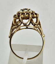 Load image into Gallery viewer, 1420: Vintage: 9ct Gold Garnets Seed Pearls Flower Head Ring- From 1973
