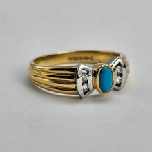 Load image into Gallery viewer, 1204: Vintage: 18ct Gold Turquoise Diamonds Dress Ring