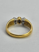 Cargar imagen en el visor de la galería, 1204: Vintage: 18ct Gold Turquoise Diamonds Dress Ring- Lovely symmetry, statement weight