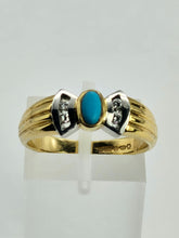 Cargar imagen en el visor de la galería, 1204: Vintage: 18ct Gold Turquoise Diamonds Dress Ring- Lovely symmetry, statement weight