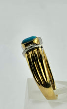 Cargar imagen en el visor de la galería, 1204: Vintage: 18ct Gold Turquoise Diamonds Dress Ring- Lovely symmetry, statement weight