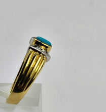 Cargar imagen en el visor de la galería, 1204: Vintage: 18ct Gold Turquoise Diamonds Dress Ring- Lovely symmetry, statement weight