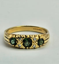 Cargar imagen en el visor de la galería, 1207: Vintage: 18ct Gold Tsavorites (Green Garnets) Diamonds Dress Ring- a rare find, exquisite combination