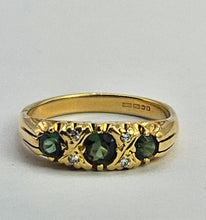 Cargar imagen en el visor de la galería, 1207: Vintage: 18ct Gold Tsavorites (Green Garnets) Diamonds Dress Ring- a rare find, exquisite combination