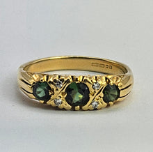 Cargar imagen en el visor de la galería, 1207: Vintage: 18ct Gold Tsavorites (Green Garnets) Diamonds Dress Ring- a rare find, exquisite combination