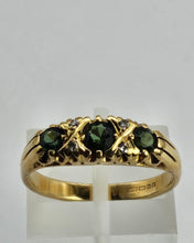 Cargar imagen en el visor de la galería, 1207: Vintage: 18ct Gold Tsavorites (Green Garnets) Diamonds Dress Ring- a rare find, exquisite combination