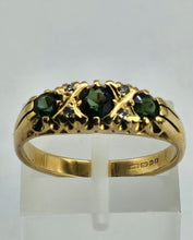 Cargar imagen en el visor de la galería, 1207: Vintage: 18ct Gold Tsavorites (Green Garnets) Diamonds Dress Ring- a rare find, exquisite combination