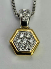 Load image into Gallery viewer, 1209: Vintage: 18ct Yellow & White Gold Necklace Hexagonal Diamonds Pendant -