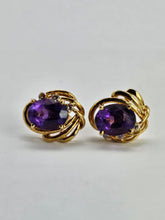 Load image into Gallery viewer, 1196: Vintage: 18ct Gold Deep Purple Amethyst Diamond Earrings - LUSH