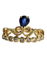 Load image into Gallery viewer, 1446: Vintage: Rare 18ct Rose Gold Sapphire Diamonds Tiara Ring