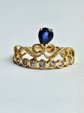 Cargar imagen en el visor de la galería, 1446: Vintage: Rare 18ct Rose Gold Sapphire Diamonds Tiara Ring- UPDATED