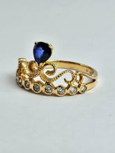 Cargar imagen en el visor de la galería, 1446: Vintage: Rare 18ct Rose Gold Sapphire Diamonds Tiara Ring- UPDATED