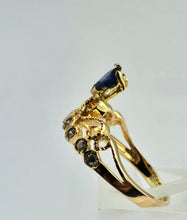 Load image into Gallery viewer, 1446: Vintage: Rare 18ct Rose Gold Sapphire Diamonds Tiara Ring