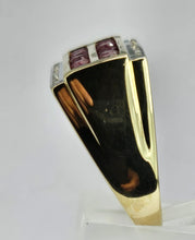 Cargar imagen en el visor de la galería, 1468: Vintage: 9ct Gold 10 Rubies Diamonds Geometric Set Cocktail Ring- Statement weight, gorgeous stones