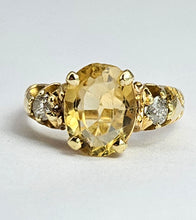 Load image into Gallery viewer, 6341: Vintage Old 18ct Gold Lemon Citrine Diamonds 3 Stone Ring