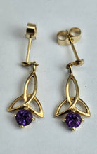 Load image into Gallery viewer, 1089: Vintage: 9ct Gold Amethyst Drop/Dangle Stud Earrings