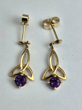 Load image into Gallery viewer, 1089: Vintage: 9ct Gold Amethyst Drop/Dangle Stud Earrings