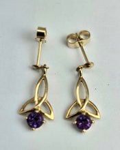Load image into Gallery viewer, 1089: Vintage: 9ct Gold Amethyst Drop/Dangle Stud Earrings
