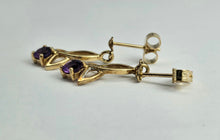 Load image into Gallery viewer, 1089: Vintage: 9ct Gold Amethyst Drop/Dangle Stud Earrings