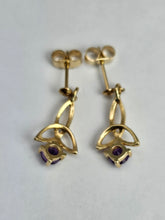 Load image into Gallery viewer, 1089: Vintage: 9ct Gold Amethyst Drop/Dangle Stud Earrings