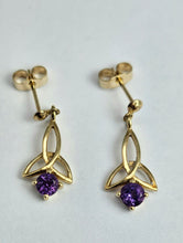 Load image into Gallery viewer, 1089: Vintage: 9ct Gold Amethyst Drop/Dangle Stud Earrings
