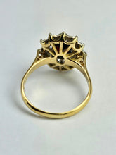Load image into Gallery viewer, 6350: Vintage: 18ct Gold Rich Red Garnet 12 Diamonds Diana Style Cluster Ring - From 1972