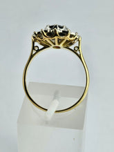 Load image into Gallery viewer, 6350: Vintage: 18ct Gold Rich Red Garnet 12 Diamonds Diana Style Cluster Ring - From 1972