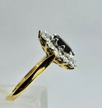 Load image into Gallery viewer, 6350: Vintage: 18ct Gold Rich Red Garnet 12 Diamonds Diana Style Cluster Ring - From 1972
