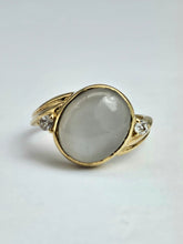 Load image into Gallery viewer, 6036 Vintage: 9ct Gold Large White Moonstone Sapphire Accents Cocktail Ring