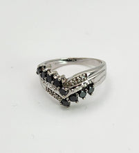 Cargar imagen en el visor de la galería, 1436: Vintage: 9ct White Gold Black White Diamonds Cocktail Ring-Lush