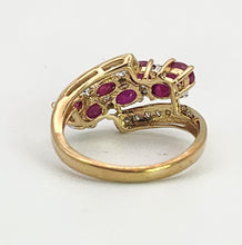 Cargar imagen en el visor de la galería, 1157: Vintage; 9ct Gold Abstract Cluster Rubies Diamonds Ring- striking design