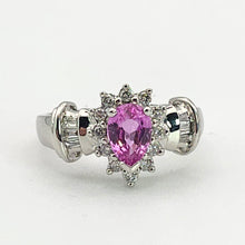 Cargar imagen en el visor de la galería, 1181: Vintage: 14ct White Gold Pink Sapphires 18 Diamonds Cocktail Ring- UPDATED