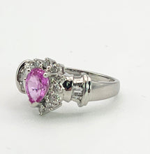 Cargar imagen en el visor de la galería, 1181: Vintage: 14ct White Gold Pink Sapphires 18 Diamonds Cocktail Ring- UPDATED