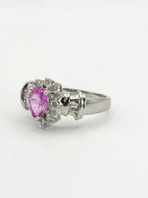 Cargar imagen en el visor de la galería, 1181: Vintage: 14ct White Gold Pink Sapphires 18 Diamonds Cocktail Ring- UPDATED