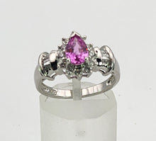 Cargar imagen en el visor de la galería, 1181: Vintage: 14ct White Gold Pink Sapphires 18 Diamonds Cocktail Ring- UPDATED