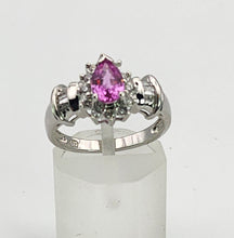 Cargar imagen en el visor de la galería, 1181: Vintage: 14ct White Gold Pink Sapphires 18 Diamonds Cocktail Ring- UPDATED