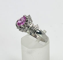 Cargar imagen en el visor de la galería, 1181: Vintage: 14ct White Gold Pink Sapphires 18 Diamonds Cocktail Ring- UPDATED