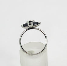 Cargar imagen en el visor de la galería, 1214: Vintage: 9crt White Gold Diamonds Green Tourmaline Geometric Set Ring- exquisite