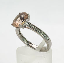 Cargar imagen en el visor de la galería, 1353: Vintage; Platinum Pink Morganite 20 Diamonds Ring- pitch perfect pink, platinum