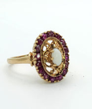 Load image into Gallery viewer, 0987: Vintage 16 Garnets Cabochon White Opal Openwork Ring