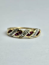 Cargar imagen en el visor de la galería, 1165: Vintage: 9ct Gold Rubies Diamonds Dress/Stacker Ring - sparkling symmetry
