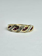Cargar imagen en el visor de la galería, 1165: Vintage: 9ct Gold Rubies Diamonds Dress/Stacker Ring - sparkling symmetry