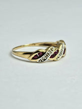Cargar imagen en el visor de la galería, 1165: Vintage: 9ct Gold Rubies Diamonds Dress/Stacker Ring - sparkling symmetry