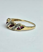 Cargar imagen en el visor de la galería, 1165: Vintage: 9ct Gold Rubies Diamonds Dress/Stacker Ring - sparkling symmetry
