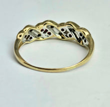 Cargar imagen en el visor de la galería, 1165: Vintage: 9ct Gold Rubies Diamonds Dress/Stacker Ring - sparkling symmetry
