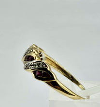 Cargar imagen en el visor de la galería, 1165: Vintage: 9ct Gold Rubies Diamonds Dress/Stacker Ring - sparkling symmetry