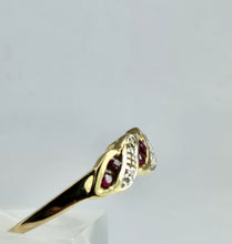 Cargar imagen en el visor de la galería, 1165: Vintage: 9ct Gold Rubies Diamonds Dress/Stacker Ring - sparkling symmetry