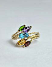 Load image into Gallery viewer, 6333: Vintage: 9ct Gold Abstract Multi-Gem Ring- fabulous colour array
